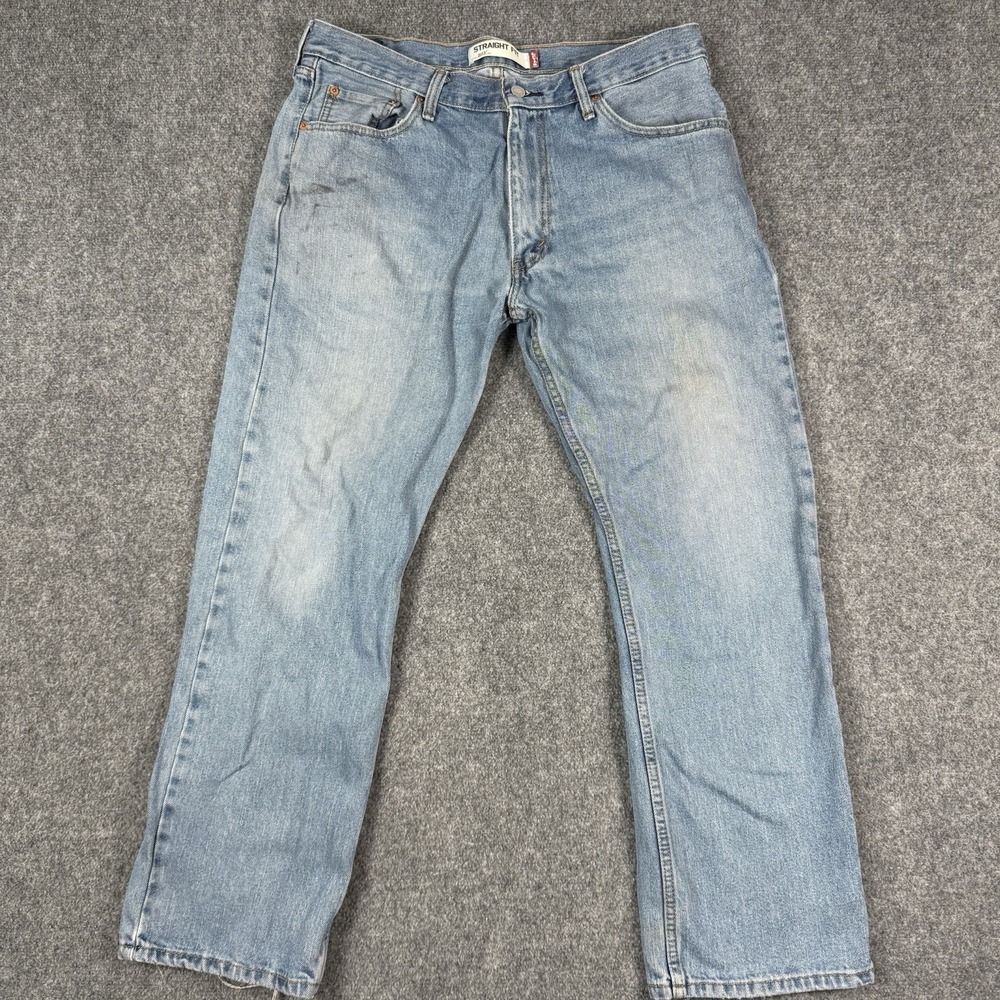 👖 Levis 505 Regular Straight Fit Jeans Mens 36x30 Light Wash Distressed Grunge